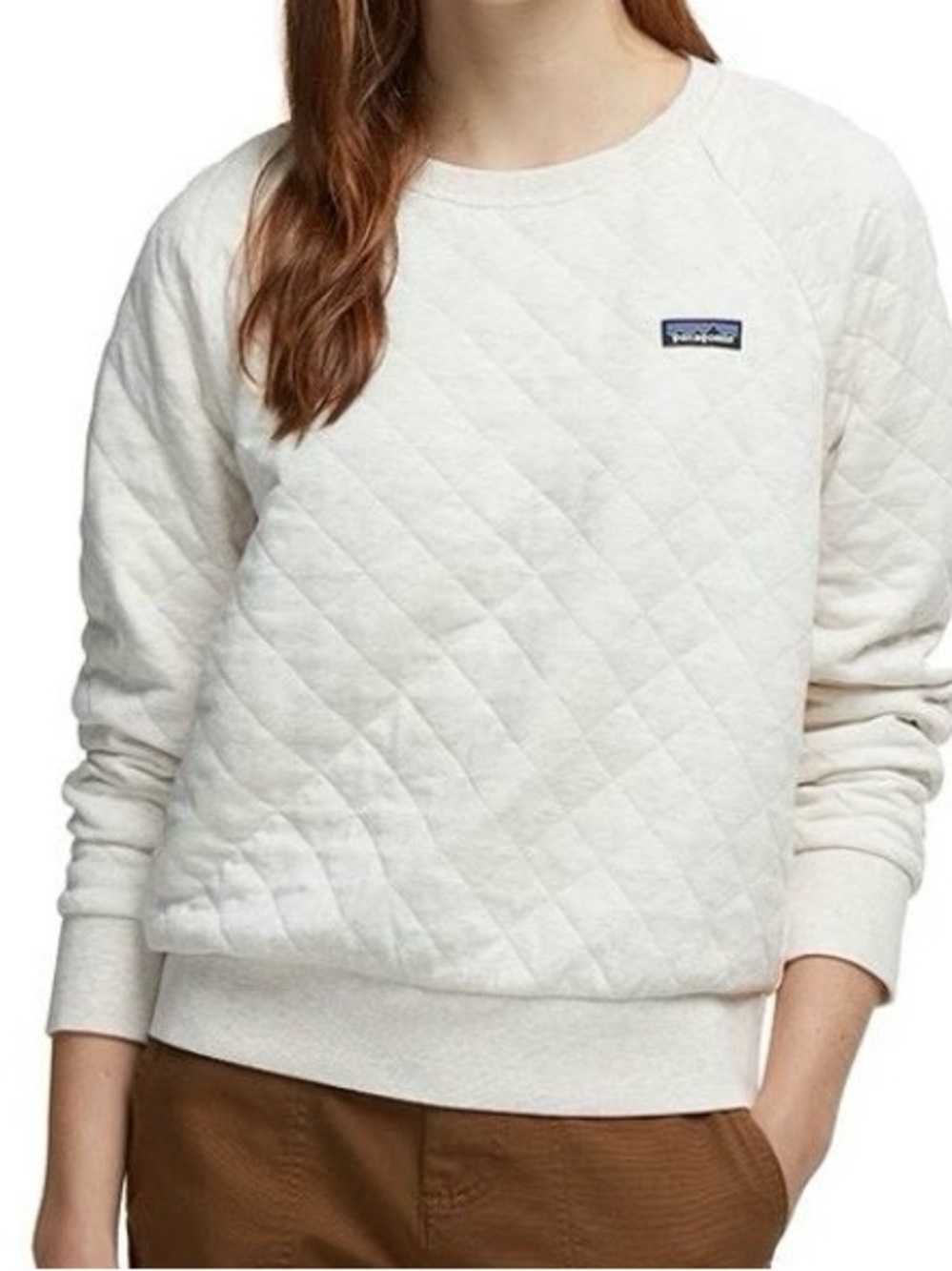 Patagonia Organic Cotton Diamond Quilted Pullover Sweater Crewneck Oatmeal Small